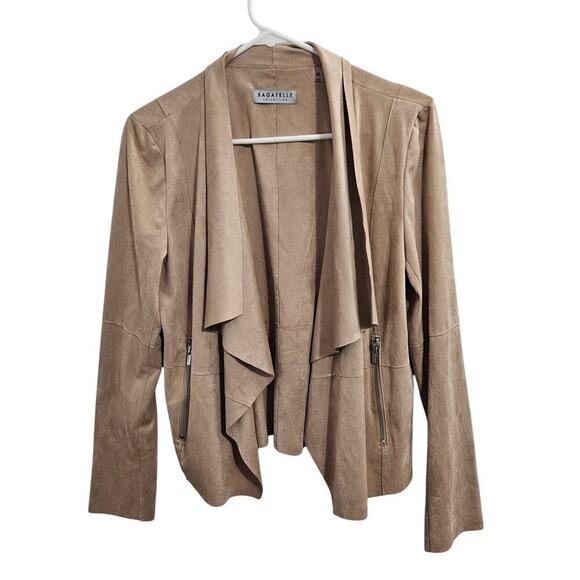 bagatelle Jackets & Blazers - Bagatelle Faux Suede Tan Drape Front Womens Jacket. Size Medium Zip Pockets